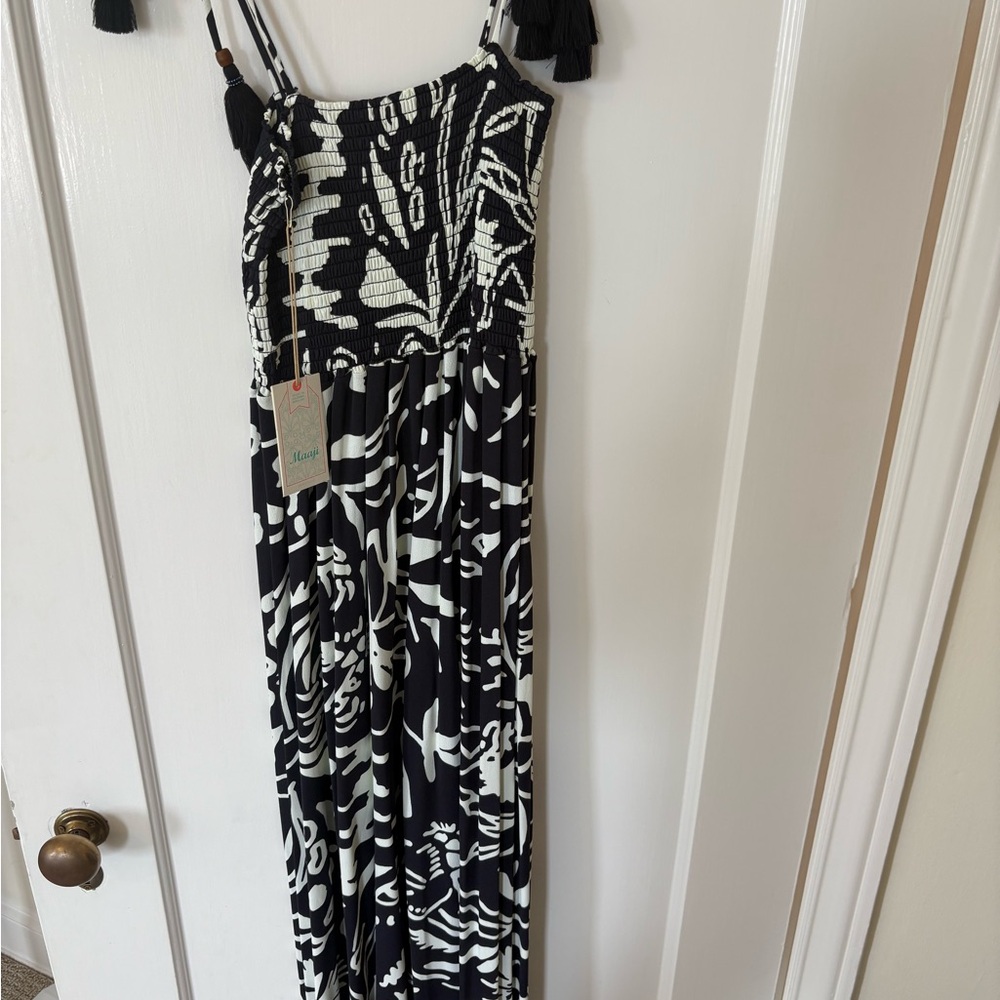 Maaji Black and White Maxi Dress with Floral Print